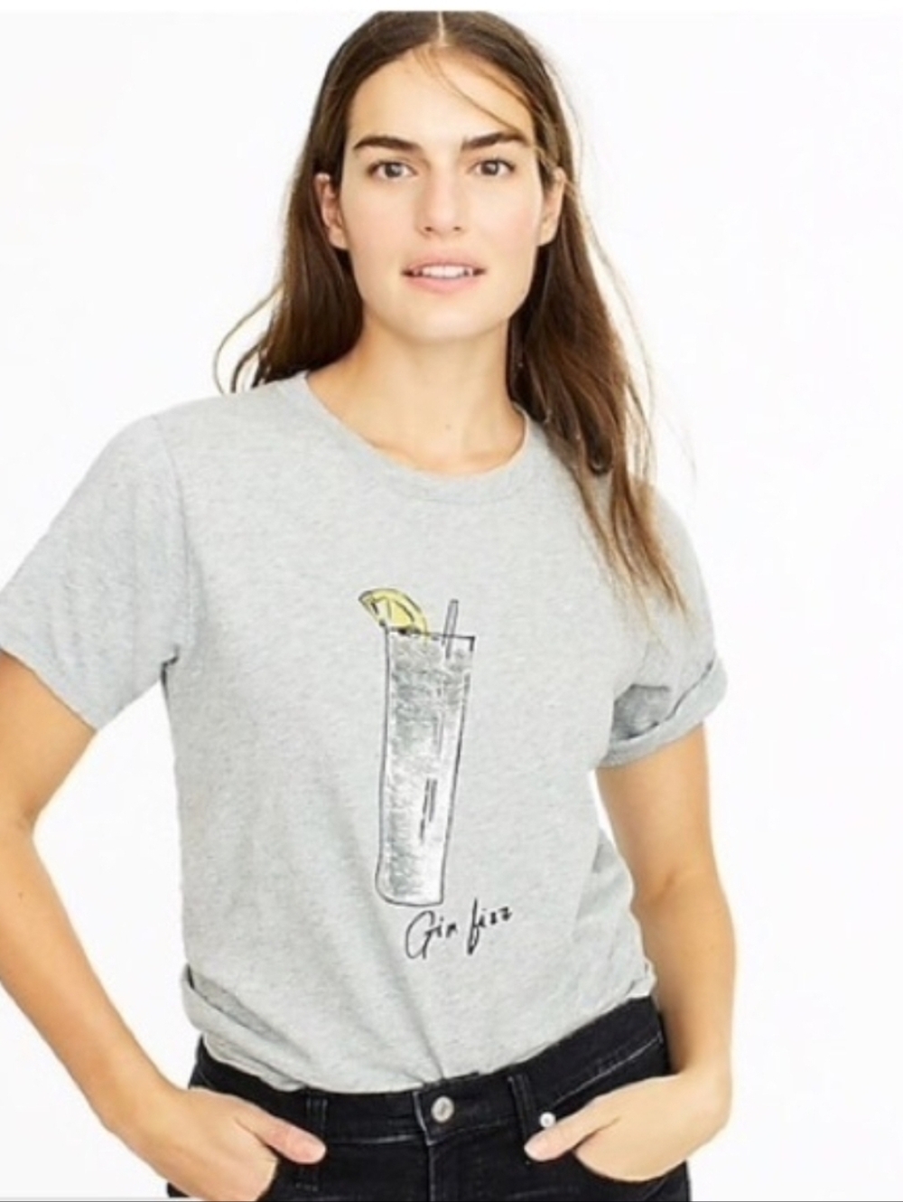 J. Crew Heather Gray "Gin Fizz" Logo Tee